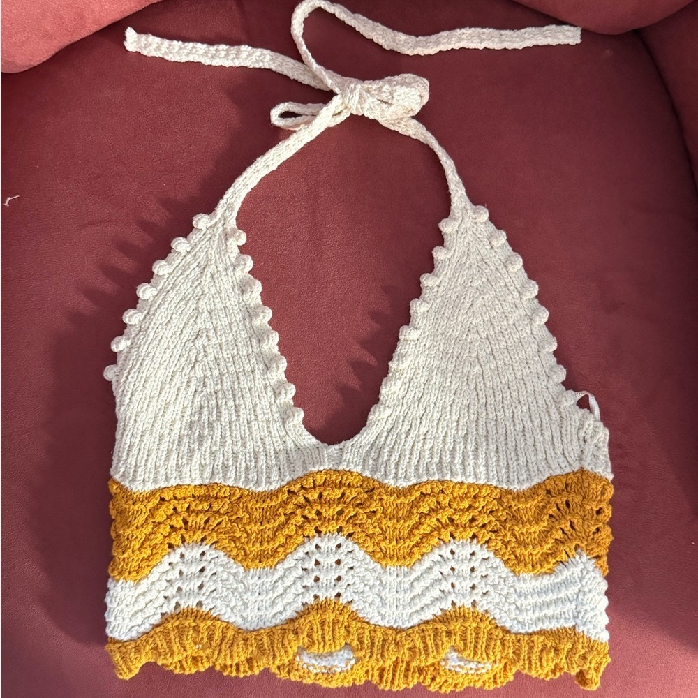 Zara Crochet Top in Cream and Orange